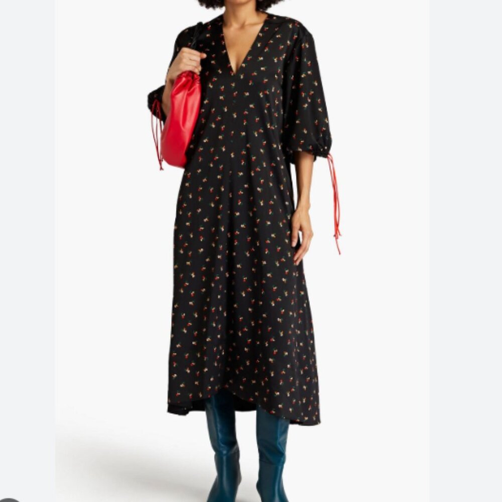 Victoria Beckham Floral Print Satin Cree midi Dress
